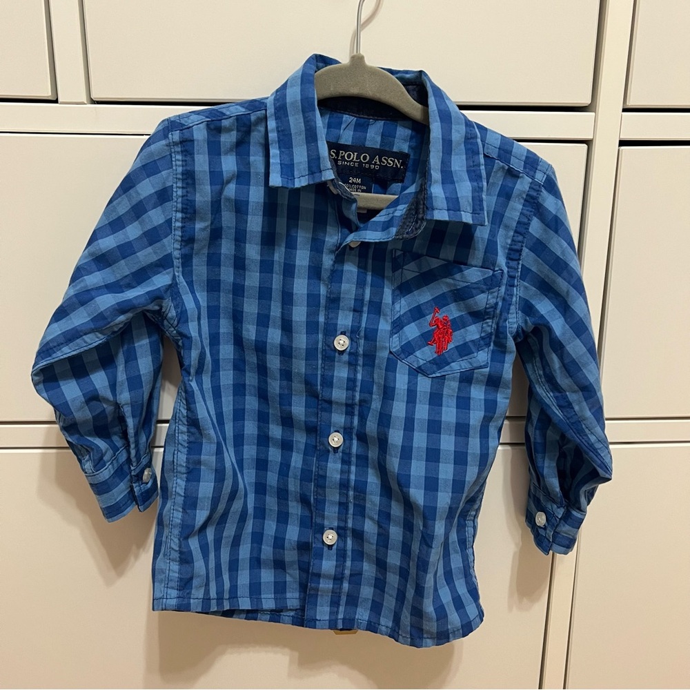 U.S. Polo Assn. Baby Blue Plaid Button-Down Shirt, 24 months